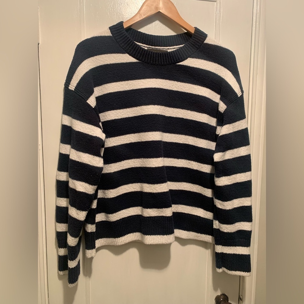 Banana Republic Striped Navy and White Sweater Nautical Cotton Blend XL - Picture 1 of 13